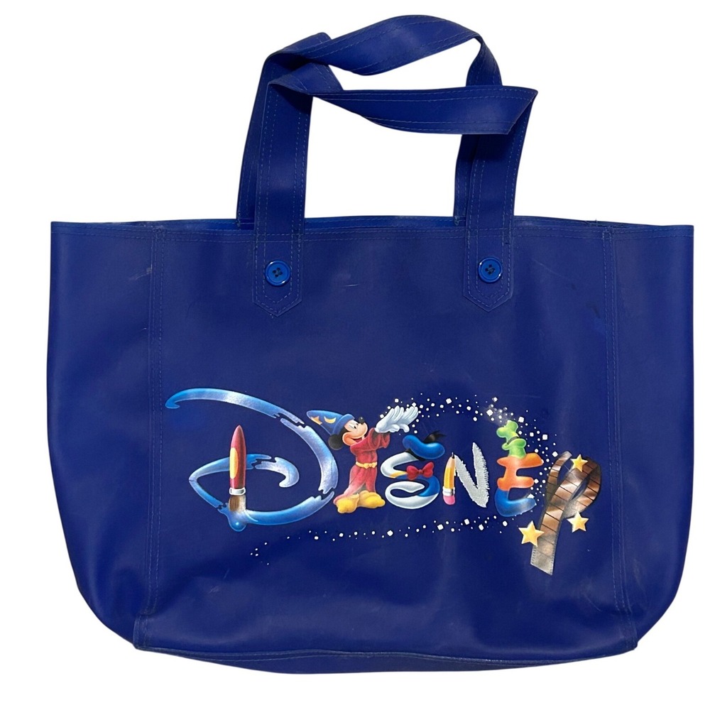Disney Direct‎ Blue Vinyl Unlined Tote Bag Mickey Mouse 12.5" x 11"